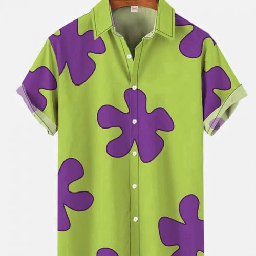 Summer Casual Patrick Star Cartoon Image Printing Short Sleeve Aloha Hawaiian Shirt