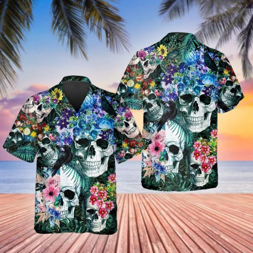 Summer Floral Skull Hawaiian Shirt Skull & Viking 3D  Clothing Skull Aloha Shirt