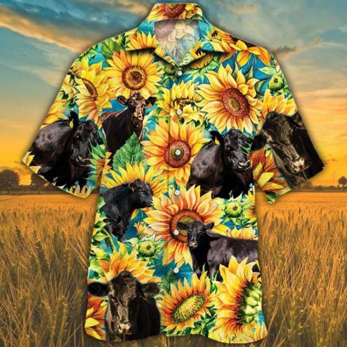 Sunflower Black Angus Cattle Hawaiian Shirt Gift for Men and Women