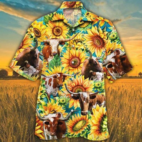 Sunflower Tx Longhorn Cattle Hawaiian Shirt Gift for Men and Women