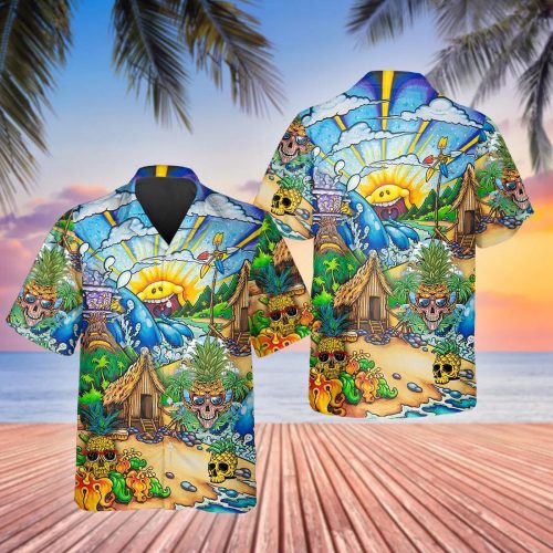 Sunny Village Beach Skull Hawaiian Shirt Skull & Viking 3D  Clothing