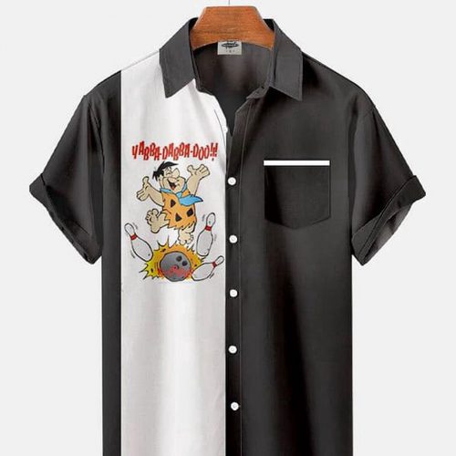 Trendy Aloha Men’s Vintage Flintstones Bowling Printed Shirt