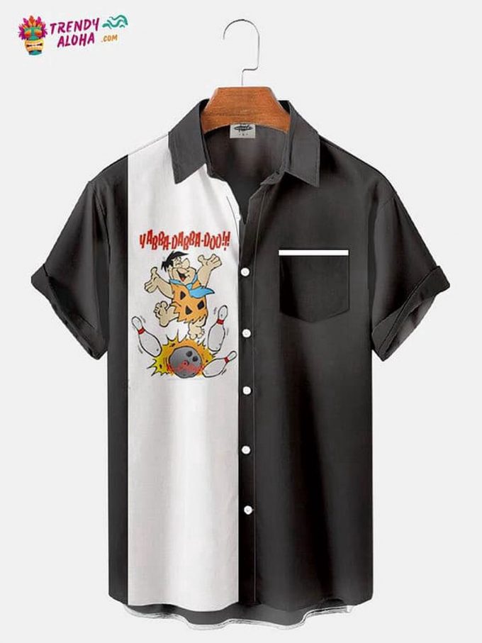 Trendy Aloha Men’s Vintage Flintstones Bowling Printed Shirt