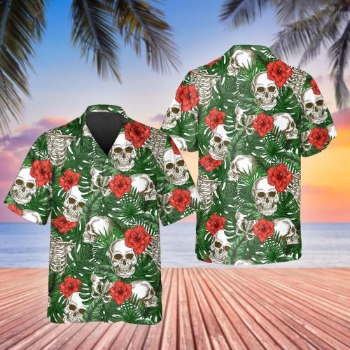 Tropical Skeleton Skull Hawaiian Shirt Skeleton Aloha Shirt Gift For Men Women