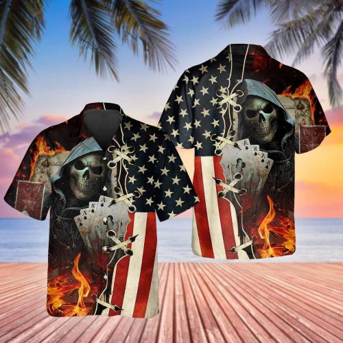 USA Skull Hawaiian Shirt Skull Aloha Shirt Gift For Men Women Summer Gift