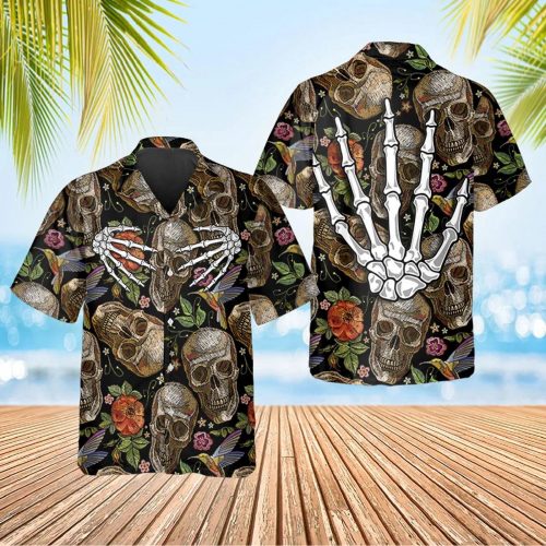 Vintage Floral Skull Hawaiian Shirt Skull Summer Gift For Men Women Skull Aloha Shirt