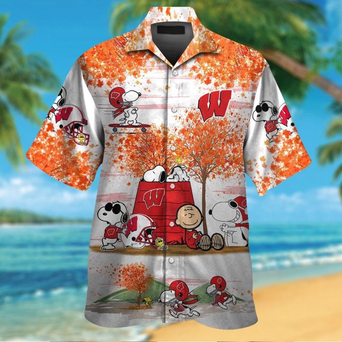 Wisconsin Badgers & Snoopy 3D Button Hawaiian Shirt Gift for Men Dad Father #3