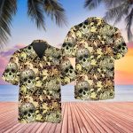 Yellow Plant Seamless Pattern Skull Hawaiian Shirt Skull Aloha Shirt For Men Women