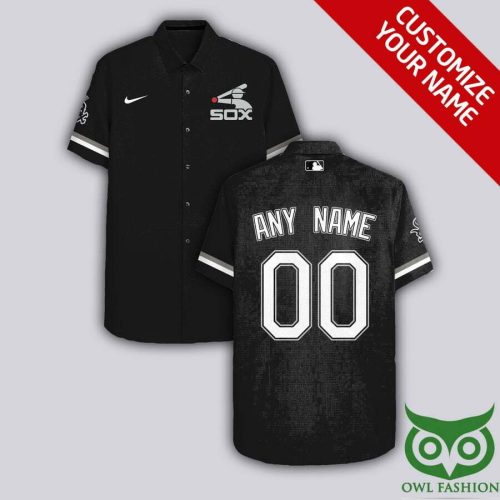 Custom Name Number Chicago White Sox Hawaiian Shirt Black Gray Design