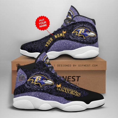 NFL Baltimore Ravens Custom Name Air Jordan 13 Shoes V2