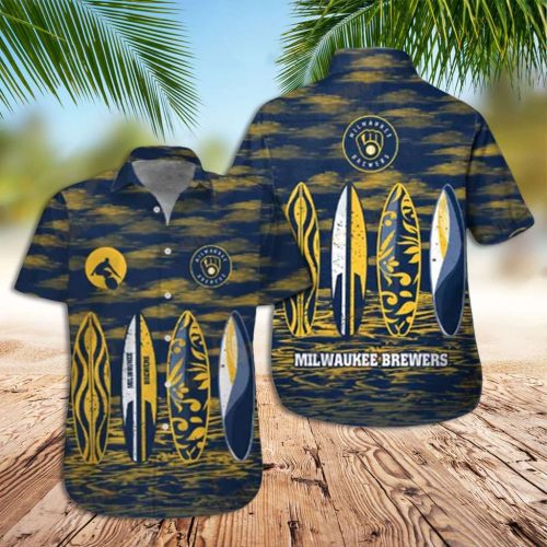 Milwaukee Brewers Surfboard Hawaiian Shirt: Yellow Blue Beach Style