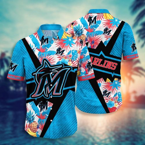 MLB Miami Marlins Hawaiian Shirt: Sunset Flower Design for Fans