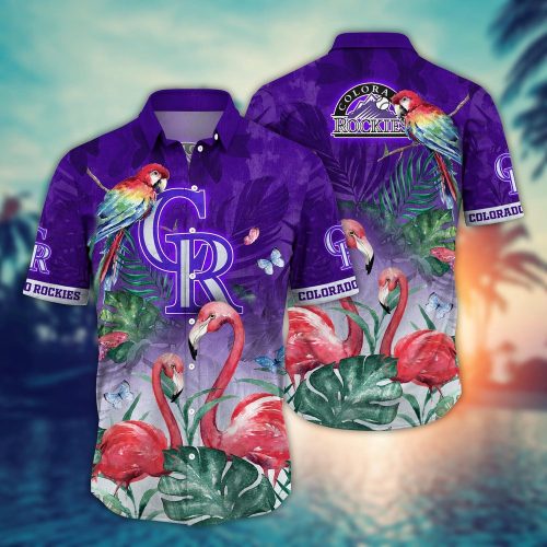 MLB Colorado Rockies Hawaiian Shirt: Pink Crane Pattern for Fans