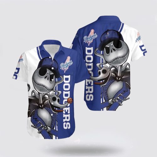 MLB Los Angeles Dodgers Hawaiian Shirt Featuring Jack Skellington and Zero – Perfect for Fans!