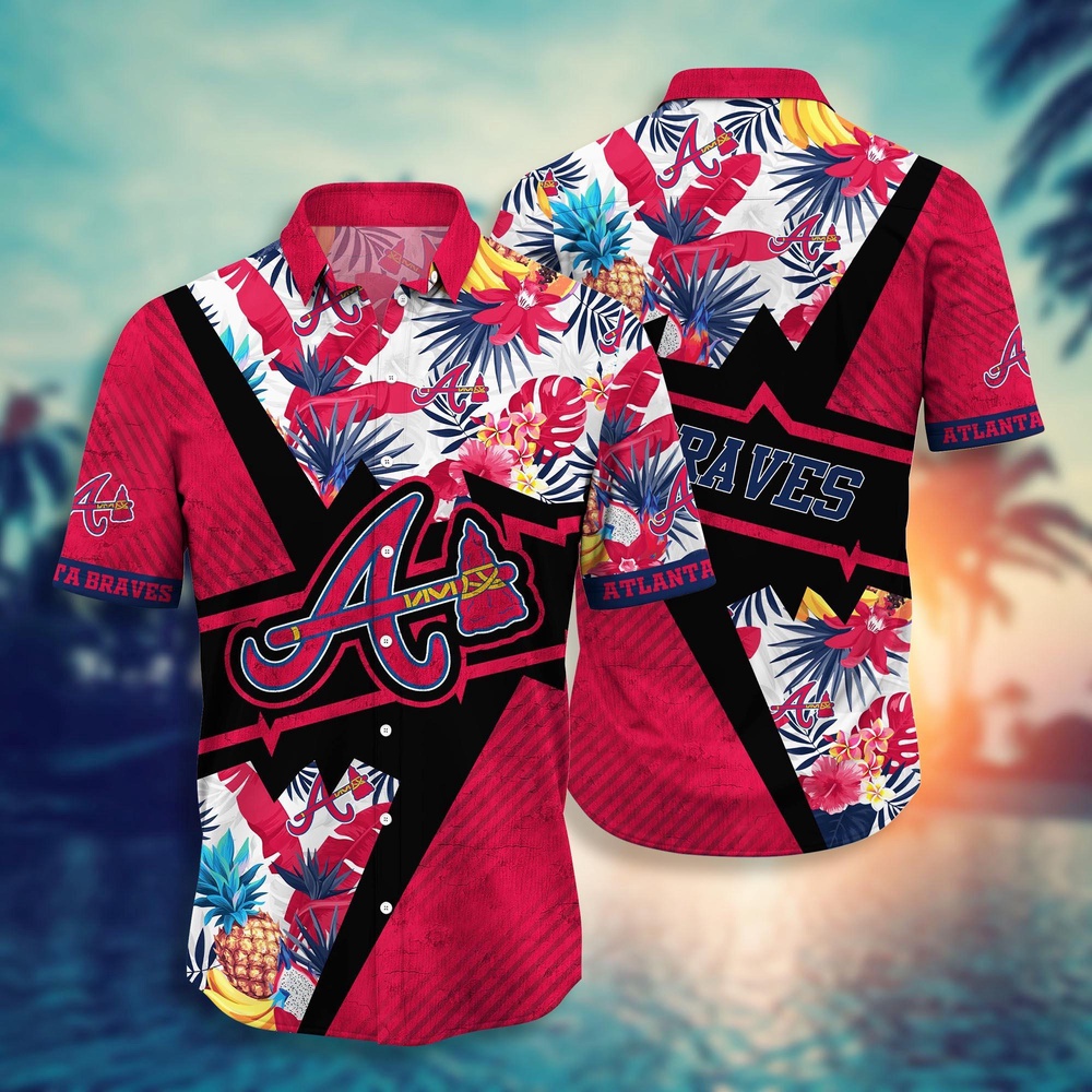 MLB Atlanta Braves Hawaiian Shirt: Swing Into Sunset with Floral Design for Fans MLB Atlanta Braves Hawaiian Shirt: Swing Into Sunset with Floral Design for Fans