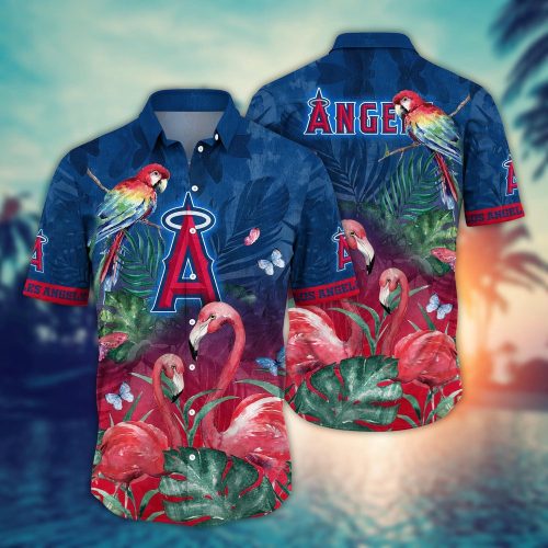MLB Los Angeles Angels Hawaiian Shirt: Pink Crane Pattern for Fans