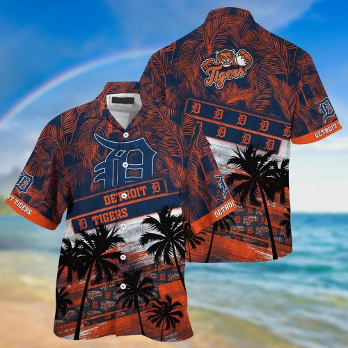 MLB Detroit Tigers Hawaiian Shirt with Palm Tree Pattern - Perfect for Sports Fans