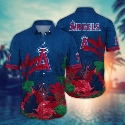MLB Los Angeles Angels Hawaiian Shirt: Fan Favorite Tropical Trees & Flowers Pattern