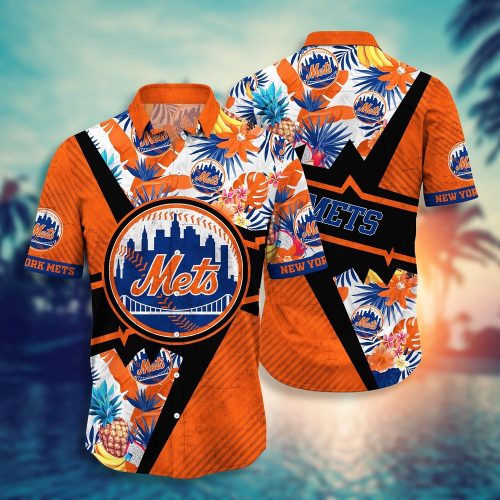MLB New York Mets Hawaiian Shirt: Flower Swing Sunset for Fans