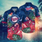 MLB Minnesota Twins Hawaiian Shirt: Pink Crane Pattern for Fans