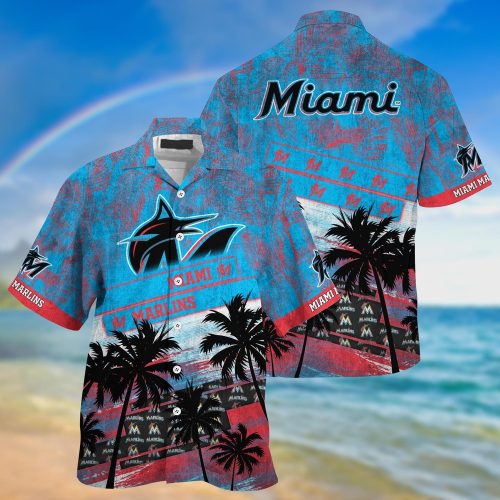 MLB Miami Marlins Hawaiian Shirt with Palm Tree Pattern - Perfect for Sports Fans
