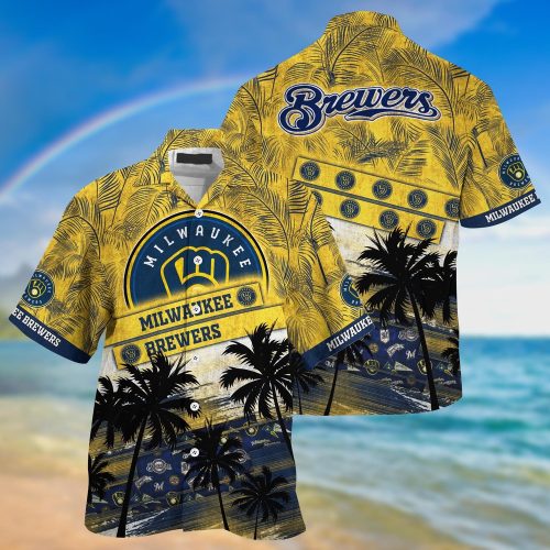 Milwaukee Brewers Hawaiian Shirt with Palm Tree Pattern - Perfect for Sports Fans!
