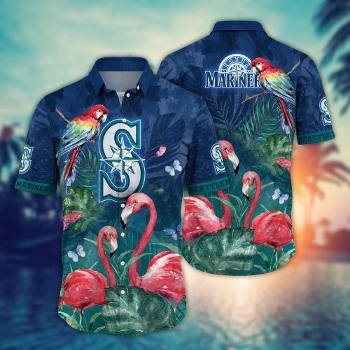 Seattle Mariners Hawaiian Shirt: Pink Crane Pattern - MLB Fan Essential