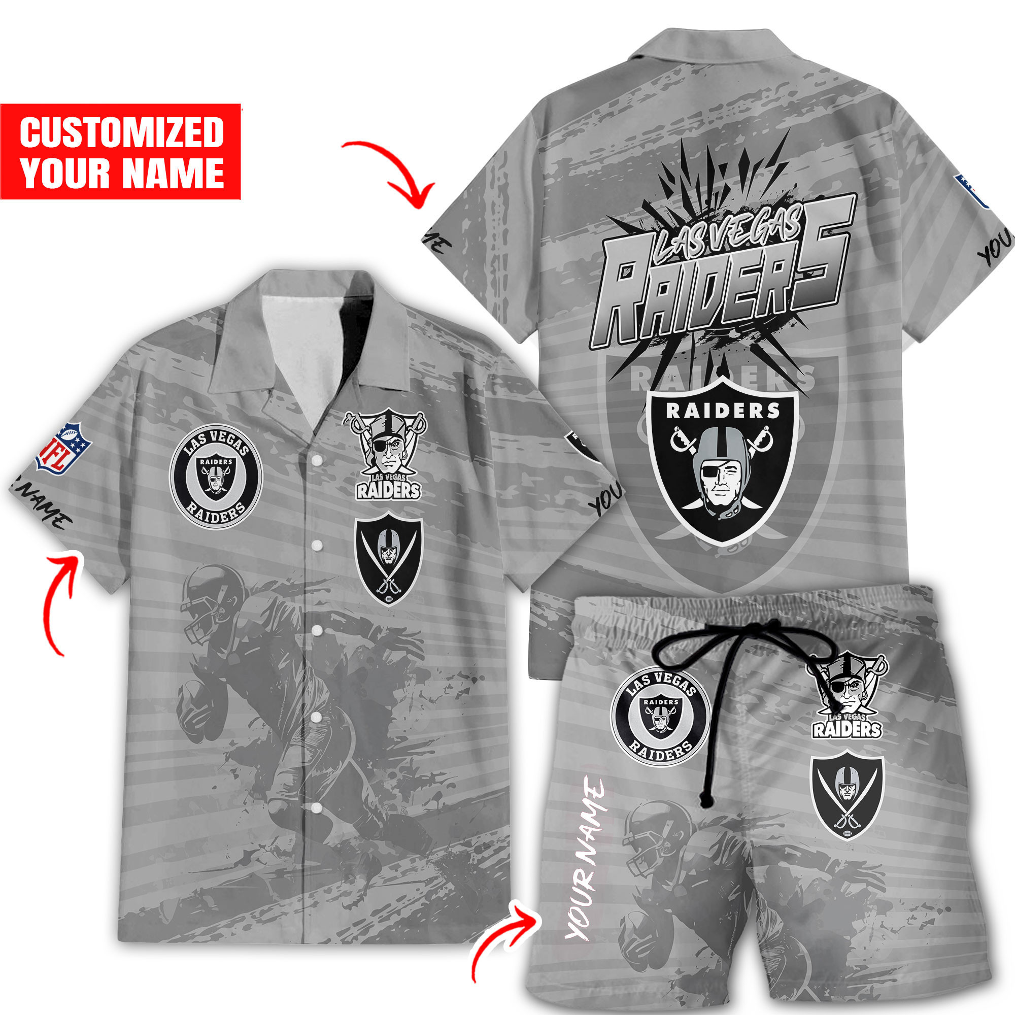 Las Vegas Raiders Hawaiian Shirt Full Set 2 Las Vegas Raiders Hawaiian Shirt Full Set 2