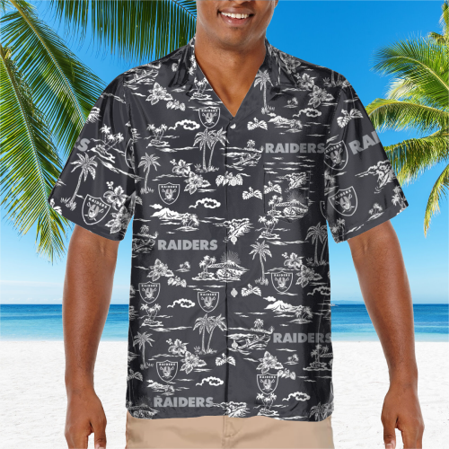 Las Vegas Raiders Tropical AOP Pocket Hawaiian Shirt