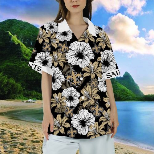 New Orleans Saints Flower Tropical Floral Aloha Hawaiian Shirt