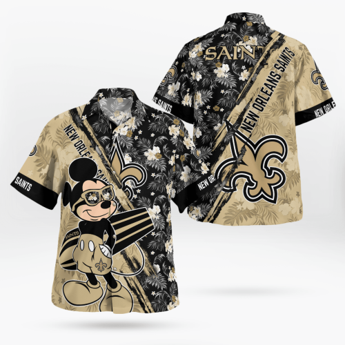 New Orleans Saints Mickey Mouse Floral Short Sleeve Hawaii Shirt