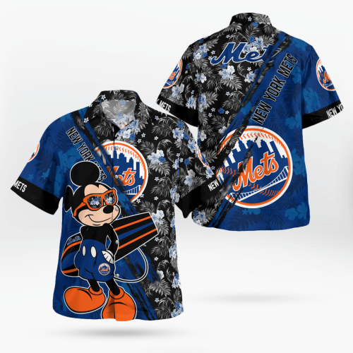 New York Mets Mickey Mouse Floral Hawaiian Shirt – Short Sleeve MLB Fan Apparel