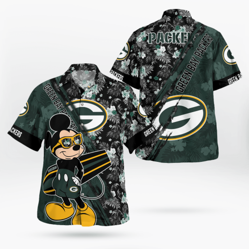 Green Bay Packers Mickey Mouse Floral Short Sleeve Hawaii Shirt