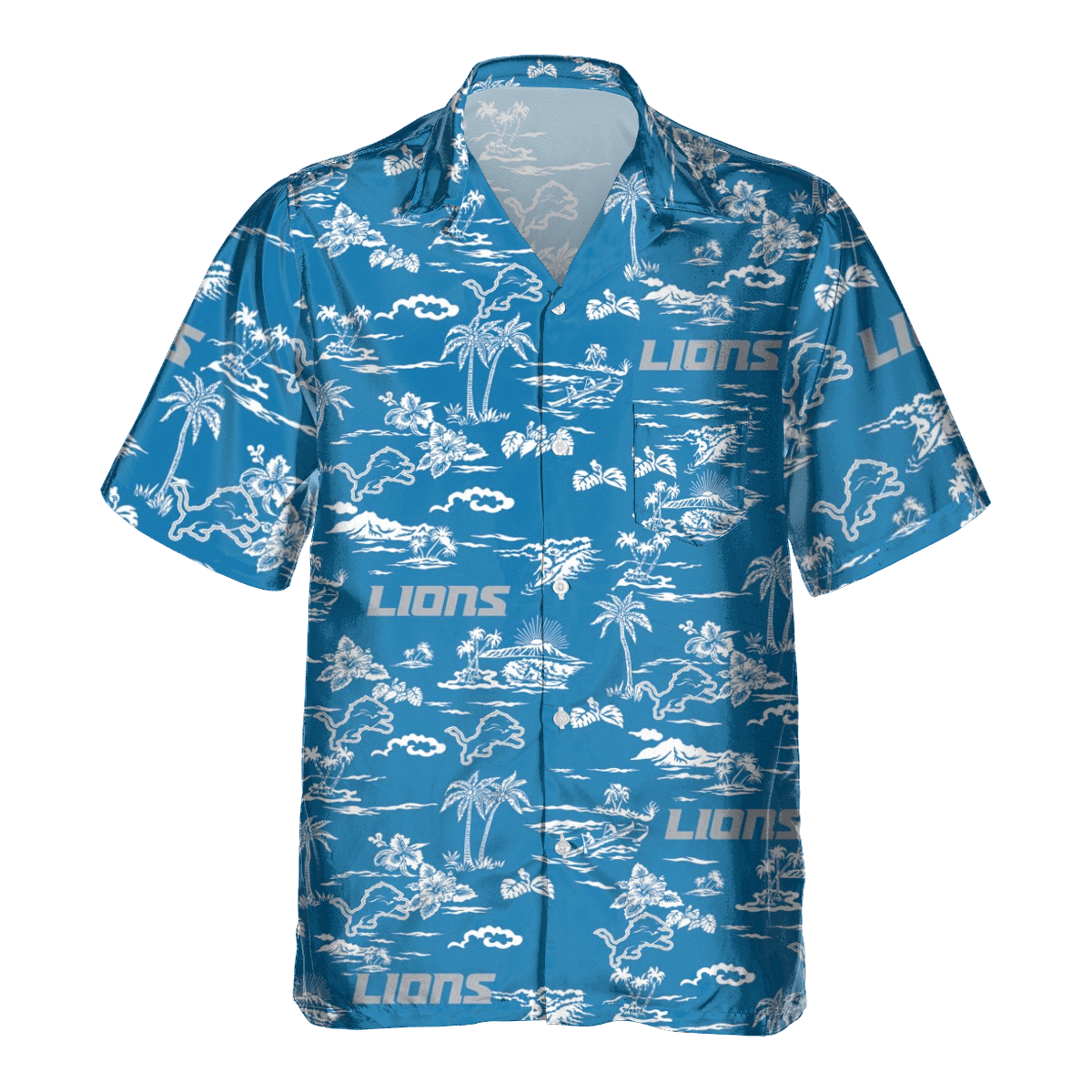Detroit Lions Tropical AOP Pocket Hawaiian Shirt Detroit Lions Tropical AOP Pocket Hawaiian Shirt