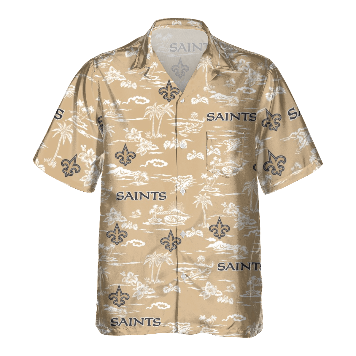 New Orleans Saints Tropical AOP Pocket Hawaiian Shirt New Orleans Saints Tropical AOP Pocket Hawaiian Shirt