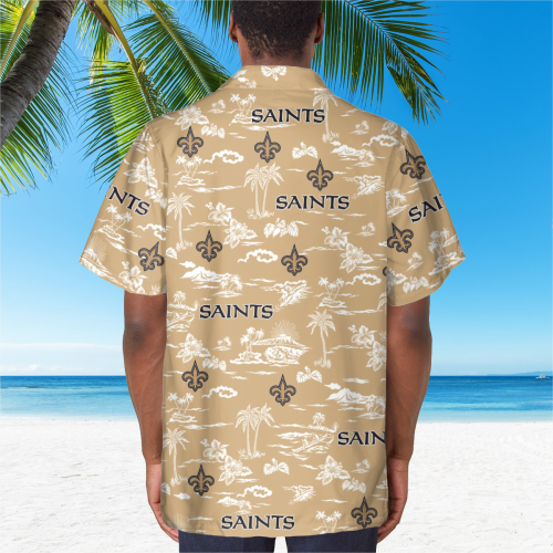 New Orleans Saints Tropical AOP Pocket Hawaiian Shirt