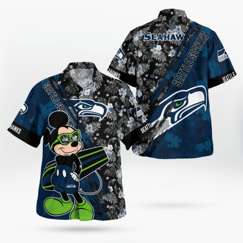 Seattle Seahawks Mickey Mouse Floral Short Sleeve Hawaii Shirt