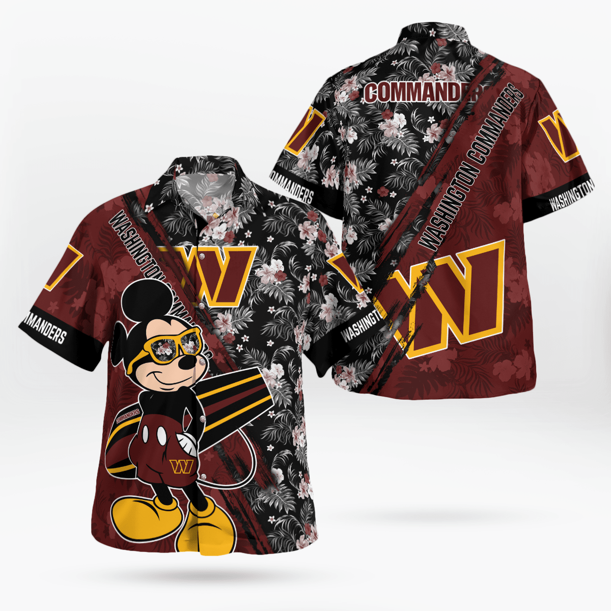 Washington Commanders Mickey Mouse Floral Short Sleeve Hawaii Shirt Washington Commanders Mickey Mouse Floral Short Sleeve Hawaii Shirt