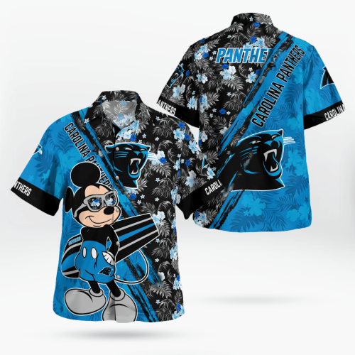 Carolina Panthers Mickey Mouse Floral Short Sleeve Hawaii Shirt