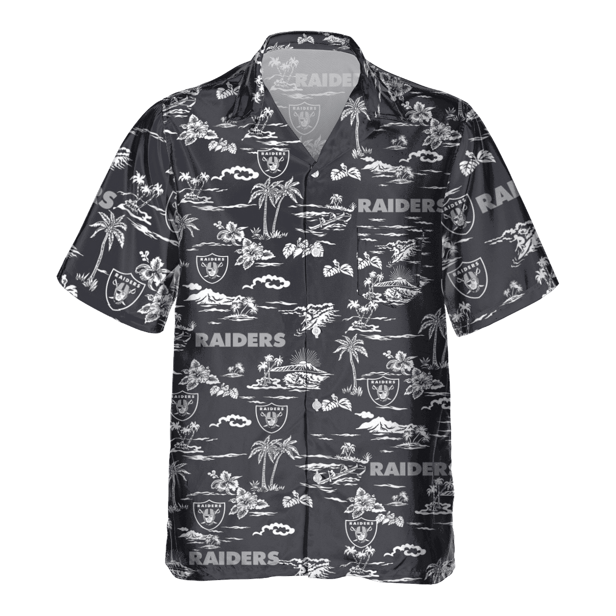 Las Vegas Raiders Tropical AOP Pocket Hawaiian Shirt Las Vegas Raiders Tropical AOP Pocket Hawaiian Shirt