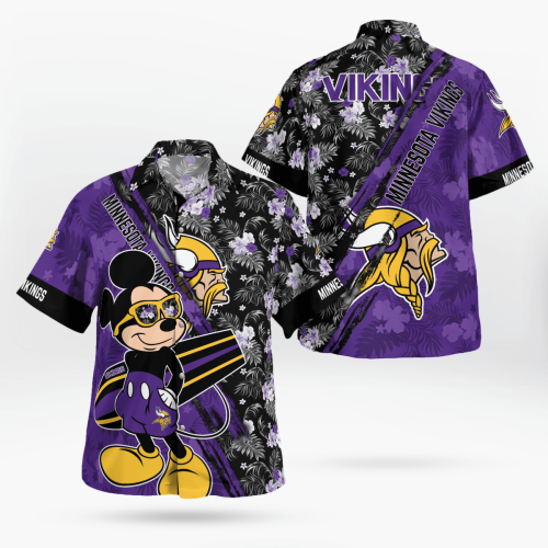 Minnesota Vikings Mickey Mouse Floral Short Sleeve Hawaii Shirt
