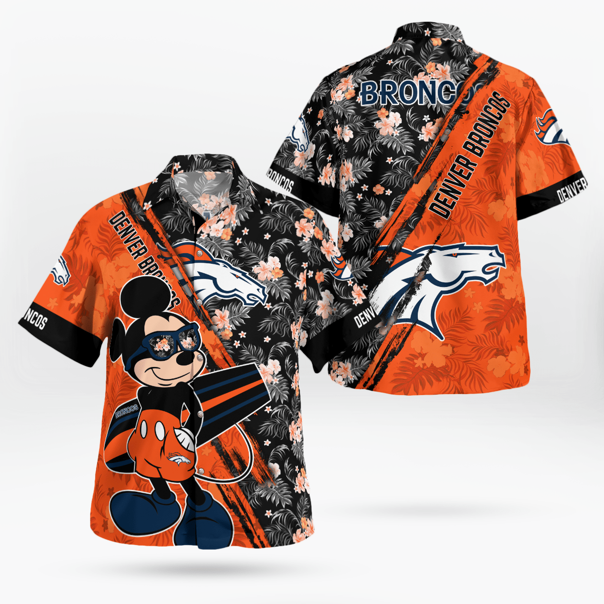 Denver Broncos Mickey Mouse Floral Short Sleeve Hawaii Shirt Denver Broncos Mickey Mouse Floral Short Sleeve Hawaii Shirt