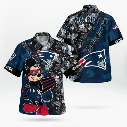 New England Patriots Mickey Mouse Floral Short Sleeve Hawaii Shirt