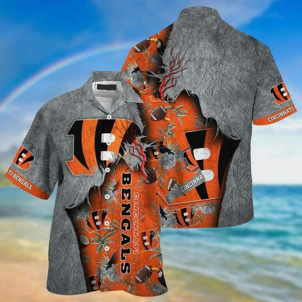 NFL Cincinnati Bengals Grey Orange Hawaiian Shirt Men & Women Aloha Shirt NFL Cincinnati Bengals Grey Orange Hawaiian Shirt Men & Women Aloha Shirt