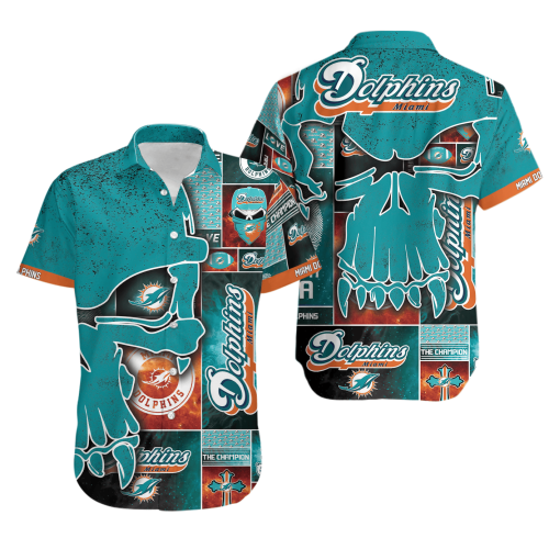 NFL Miami Dolphins Aqua Punisher Skull Hawaiian Shirt Men & Women Aloha Shirt