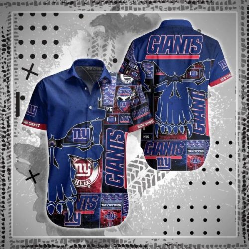 NFL New York Giants Punisher Skull Navy Blue Hawaiian Shirt Men & Women Aloha Shirt