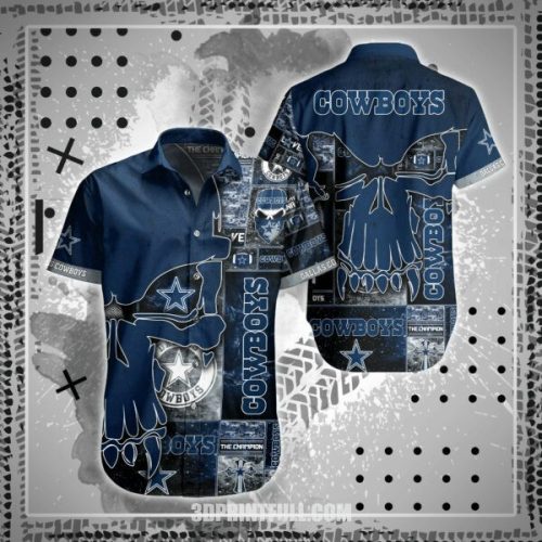 NFL Dallas Cowboys Dark Blue Skull Hawaiian Shirt Men & Women Aloha Shirt