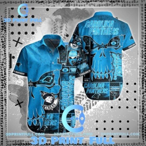 NFL Carolina Panthers Skull Blue Hawaiian Shirt Men & Women Aloha Shirt