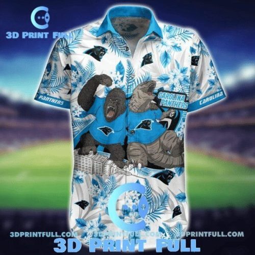 NFL Carolina Panthers White Blue Gorilla Hawaiian Shirt Men & Women Aloha Shirt