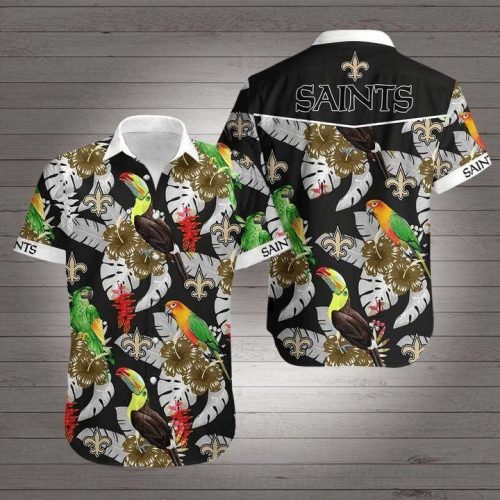 NFL New Orleans Saints Parrot Above Flower Hawaiian Shirt Men & Women Aloha Shirt